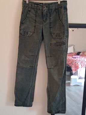 Free People Olive Green Casual Utility Jeans